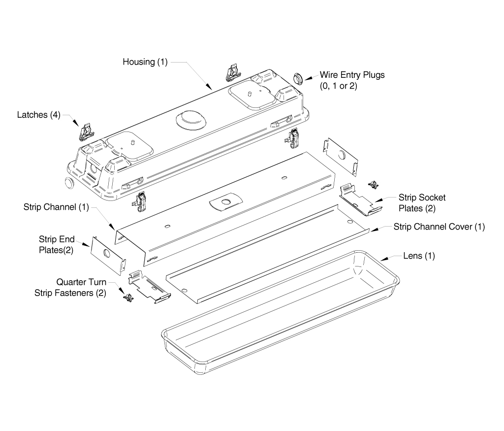 Sentry Series 2 Fluorescent Strip Type A L P Advantage Sentry Strip Fixture Exploded View
